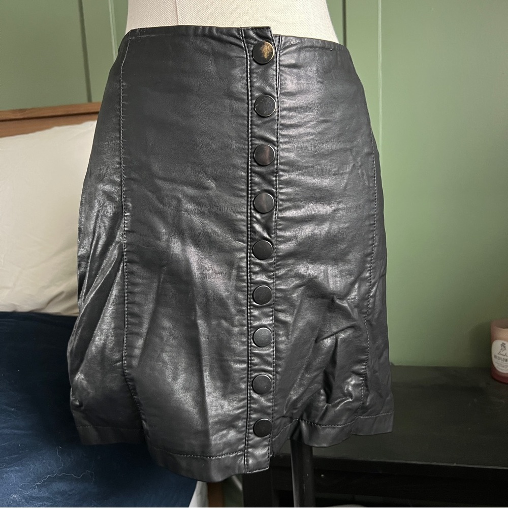 Free People Snap Button Vegan Leather Skirt
